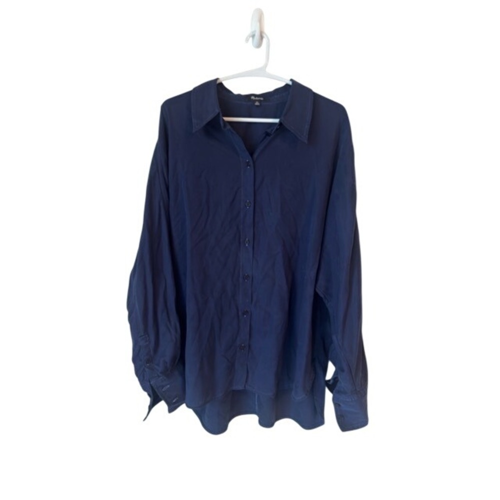Madewell Navy Blue 100% Lyocell Oversized Button Down Shirt XL Long Sleeve